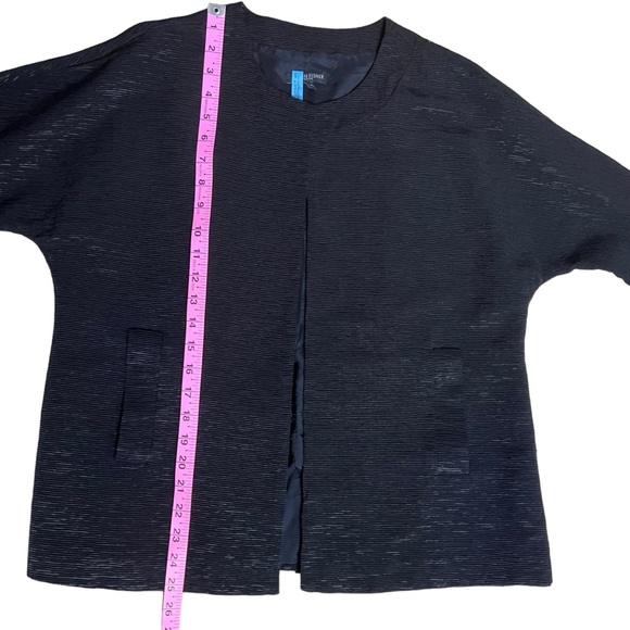 Eileen Fisher Collarless Open Front Textured Black Blazer Jacket Size Petite L - Picture 13 of 16